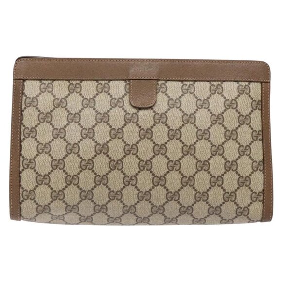 GUCCI GG Supreme Web Sherry Line Clutch Bag PVC Beige Gold 89 01 033 Auth BA5113 - Picture 3 of 15